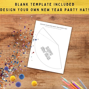 2026 New Year Party Hat, Make Your Own Hat Coloring Pages, New Years Eve Crafts for Kids, NYE Paper Hat Template, Printable Party Hat DIY image 7