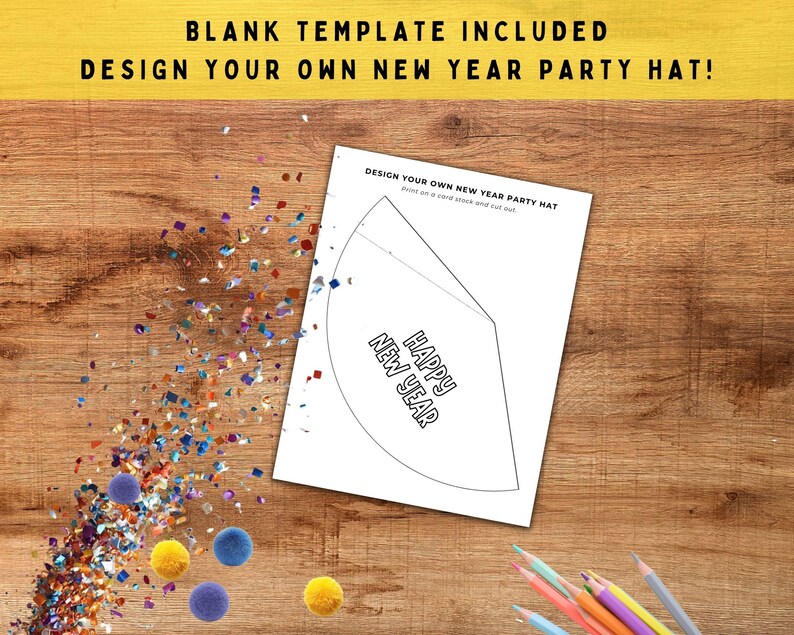 2026 New Year Party Hat, Make Your Own Hat Coloring Pages, New Years Eve Crafts for Kids, NYE Paper Hat Template, Printable Party Hat DIY image 7