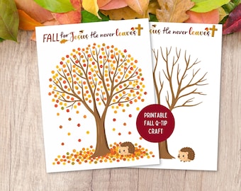 Fall for Jesus Q-Tip Painting Craft, Fall Bible Craft for Kids & Toddlers, Christian Preschool Art Activity, Autumn Tree Sunday School Craft