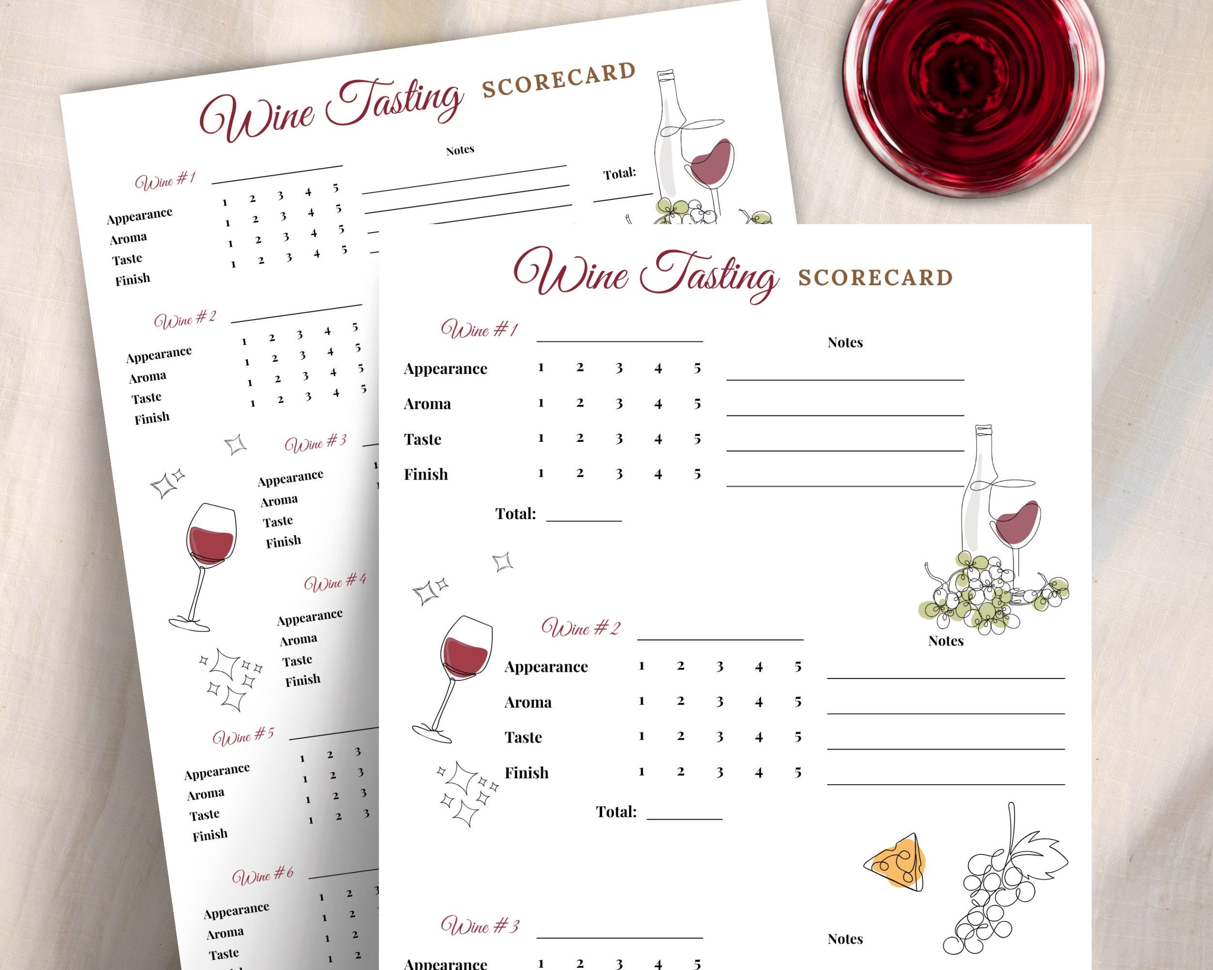 Wine Tasting Score Card, Wine Tasting Score Sheet, Wine Score Card for ...