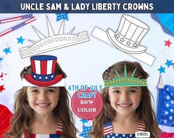 4th of July Statue of Liberty Crown, Uncle Sam Hat, Independence Day Coloring, Presidents Day Craft, Patriotic USA HeadBand, Photo Props