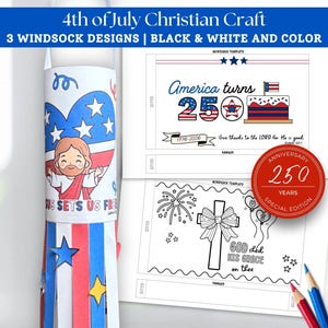 Manualidad cristiana de manga de viento para el 4 de julio, Manualidades imprimibles del 250 aniversario del 4 de julio, Manualidad de la escuela dominical Libertad en Jesús, Manualidad para colorear de la escuela bíblica de verano