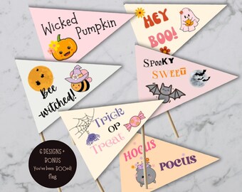 Pink Halloween Pennant Flag, Halloween Photo Props, Boo Basket Tag, Groovy Pinkoween Party Decor Favor, Youve Been Booed Boo Basket Flag