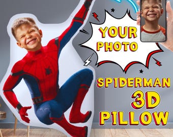 Custom Spiderman 3D Photo Pillow - Personalized Superhero Fun Room Decor for Kids - Bundle Deals and Blankets Available! Boy & Girl options