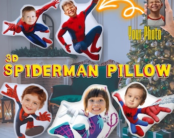 Custom 3D Spiderman Christmas Pillow. Personalized Superhero Gift for Kids, Grandkids & Fans Festive Holiday fun Decor. 100% Smile Guarantee