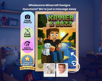Your Photo and Name on a FUN gaming Avatar | Digital Download | Printable Wall Art | Kid or Pet Decor