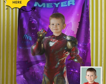 Custom Superhero Kids Blanket | Personalized Photo & Name | Cozy Fleece Throw,Unique Children's Gift,Superhero Room Decor, Spiderman Blanket