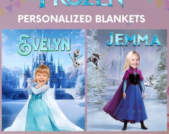 Personalized Frozen Blanket with Name and Photo | Custom Elsa, Anna, Olaf and more Kids Gift | Cozy Disney Decor for Christmas, birthdays