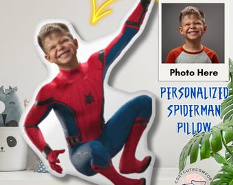 Custom Spiderman Shaped Pillow From Photo, Personalized 3D Pillow, Custom Superhero Pillow, Kids Superhero Pillow Action Figure Pillow Gift