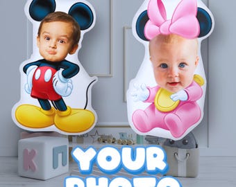 Personalized Mickey, Minnie and More Disney, Pixar Inspired Face Photo Pillow – Custom Kids Gift with Name & Photo! Unique and fun plush