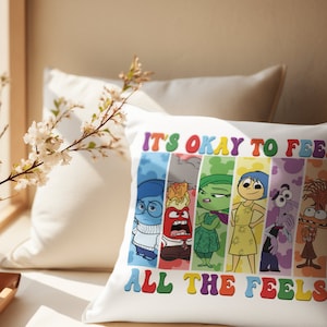 Inside Out New Emotion Pillow, Its okay to Feel of the Feels, Joy, Anger, Ennui, Anxiety, Lonely, Disgust, Sadness, Fear, Embarrassment,Envy
