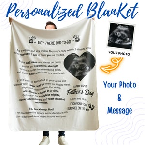 Manta de ultrasonido personalizada con carta para papá, Manta de impresión de ultrasonido personalizada, Sonograma de baby shower, Ideas de regalo de revelación de bebé, Regalo para papá primerizo