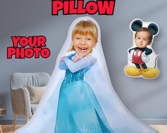 Custom 3D Disney Character Pillow with Name & Photo | Personalized Kids Gift Featuring Elsa, Mickey and More | Unique Disney Decor Keepsake"