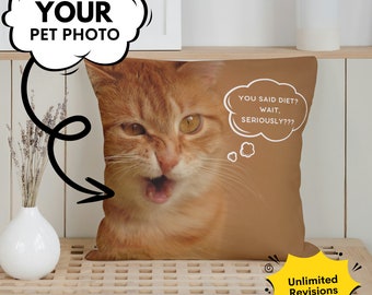 Cuscino personalizzato con meme di gatto, regalo divertente con foto di animali domestici