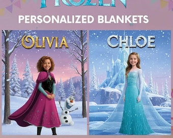 Manta personalizada inspirada en Frozen con nombre y foto / Regalo personalizado para niños de Elsa, Anna, Olaf y más / Decoración acogedora de Disney para Navidad