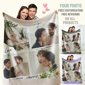 Custom Photo Collage Blanket, Personalized Picture Blanket, Unique Couples Gift, Anniversary Gift for Him or Her, Photo Memories Blanket