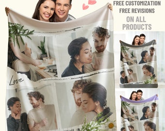 Custom Photo Collage Blanket, Personalized Picture Blanket, Unique Couples Gift, Anniversary Gift for Him or Her, Photo Memories Blanket