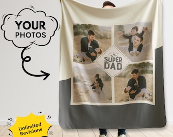 Personalized Photo Blanket for Dad, Super Dad Gift