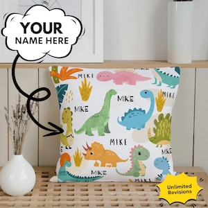 Dinosaur Custom Name Pillow For Kids, Personalized Pillow for Kids with Dinosaurs, Kids Dinosaur Pillow, Personalized Gift For Kids