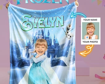 Coperte Frozen personalizzate con nome e foto / I disegni includono Elsa, Anna e Olaf e altro / Regalo Disney personalizzato e accogliente per bambini