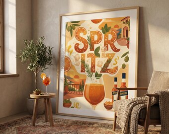 Aperol Spritz Exclusive Art | Retro Bar Print | Italian Kitchen Wall Decor | Instant Download