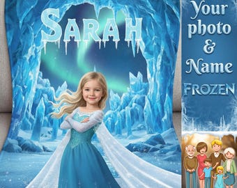 Frozen Inspired Blanket with Your Child or Grandchildrens Name and Photo | Personalized and Customized Custom Elsa, Anna and More!