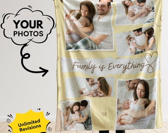 Personalized Family Photo Collage Blanket, Custom Keepsake Throw
