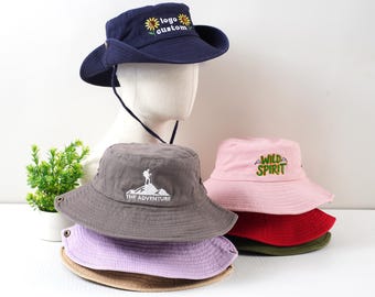 Custom embroidered hiking hats, personalized text, logo sun hats, bucket hats, summer hats, business event travel hats, camping hats