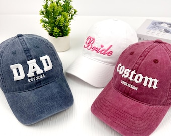 Custom embroidered hats with logo, 3D Text,vintage baseball caps, bachelorette party hats, bridesmaid hats, Father&#39;s  gifts, wedding gifts