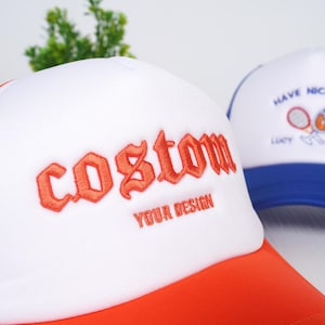 Truckerhoeden op maat, jouw ontwerptekst, 3D-tekst, logo, foam truckerpetten, gepersonaliseerde geborduurde hoeden, bruidshoeden, kersverse mama en papa cadeaus