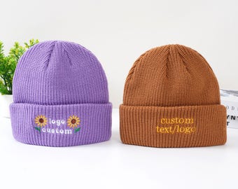Personalized embroidered beanies, custom text/logo, classic winter beanies for adults, custom family-style beanies, custom logo knit beanies