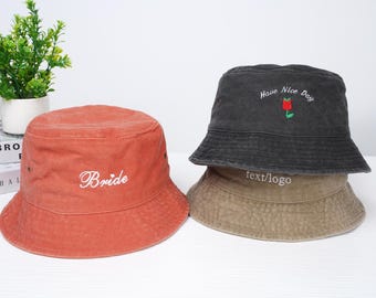 Testo ricamato, cappello con logo, cappello da pescatore vintage, regalo personalizzato per donna, regalo per addio al nubilato, regalo per le feste, cappello da sposa, regalo per neo-papà e neo-mamma