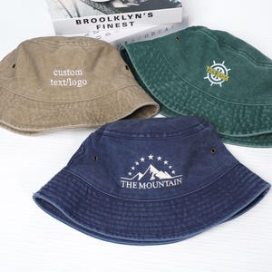 custom text, logo hats, vintage bucket hats, personalized sun hats, camping hats, summer hats, your design, unisex hats, gifts for him/her