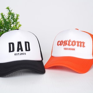 Truckerhoeden op maat, jouw ontwerptekst, 3D-tekst, logo, foam truckerpetten, gepersonaliseerde geborduurde hoeden, bruidshoeden, kersverse mama en papa cadeaus