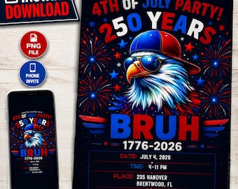 July 4th Party Invitation, Editable Template, Patriotic Independence Day Invitation, Digital Download