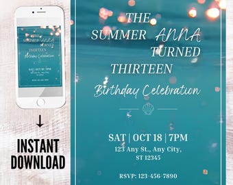 Pool Party Invite | The Summer I Turned Pretty Inspired Birthday Invitation, Editable Invite, Instant Download