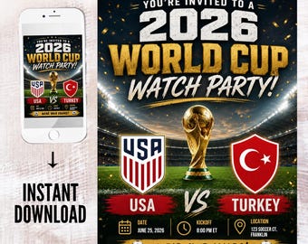 USA vs. Turkey World Cup Watch Party Invitation, FIFA Soccer International Tournament, Editable Canva Template (Digital Download)