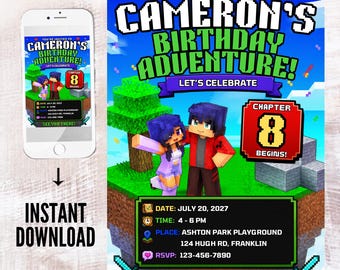 Aphmau Birthday Party Invitation - Aaron Lycan Party Invite - Aarmau Editable Template - Werewolf Meifwa Digital Download - Minecraft Theme