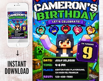 Aphmau Birthday Party Invitation, Aaron Lycan Party Invite, Aarmau Editable Template - Werewolf Meifwa Digital Download - Minecraft Theme