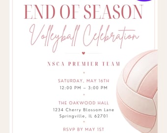 End of Season Volleyball Invite, Pink Aesthetic Volleyball Party Invitation, Editable Canva Invite, Clean Girl Team Celebration