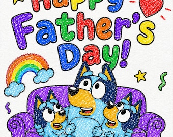 Printable Father's Day Coloring Card, Bluey All About Dad For Kids, Foldable 8.5x11 Card, Dad Keepsake Gift, Instant Download, Bluey