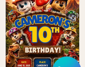 Puppy Dino Birthday Invitation Template, Editable Canva Invite, Dino Rescue Party Invite, Paw Patrol Birthday Invitation, Digital Download