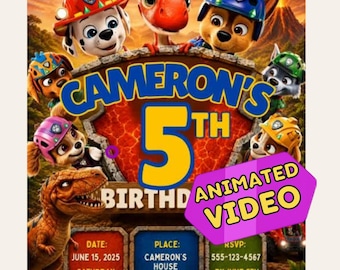 Animated Puppy Dino Birthday Invite, Editable Canva Template, Dino Rescue Party Invite, Paw Patrol Birthday Invitation, Digital Download
