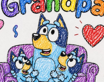 Printable Father's Day Coloring Card for Grandpa, Bluey All About Grandpa for Kids, Foldable 8.5x11 Card, Grandpa Keepsake Gift, Download