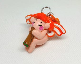 Handmade Clay Angel Keychain: Orange Hair, Blunt Babies Accessory