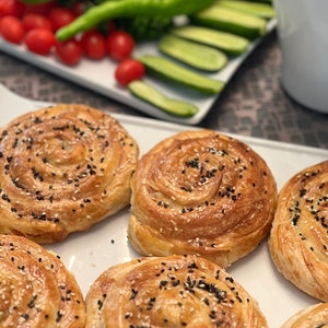 Turkish Borek Turkish Savory Pie Potatoes - Chesee - Meat - Spinach Filled Baked Pastry (4 pieces )