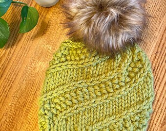 Ready To Mail Womens Knit Cable Hat Lime Green Colors. Knit Beanie Men Women Beanie Hat Slouchy Tam Beret Knit Hale Hat