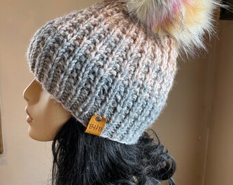 Ready To Mail Womens Knit Cable Hat Gray Light Pink Colors Knit Beanie Men Women Beanie Hat Slouchy Tam Beret Knit Knit Hat