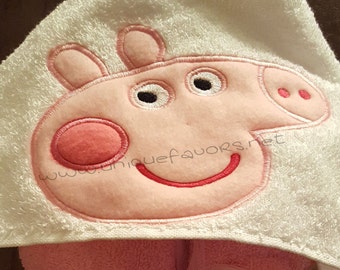 Peppa Pig inspired hooded towel with optional Personalization