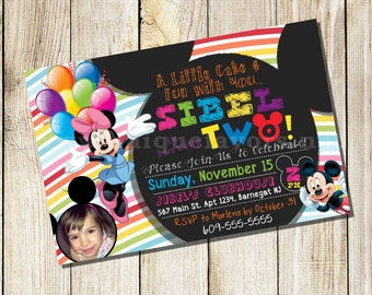 Minnie Mouse Invitation or Mickey Mouse 1st  2nd Birthday Personalized Invitation +Thank You Card Add On Custom Printable Any Age Add photo